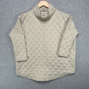 Tuckernuck Sport Quilted Diamond Mock Neck Pullover Top 3/4 Sleeve Sz XS S Beige